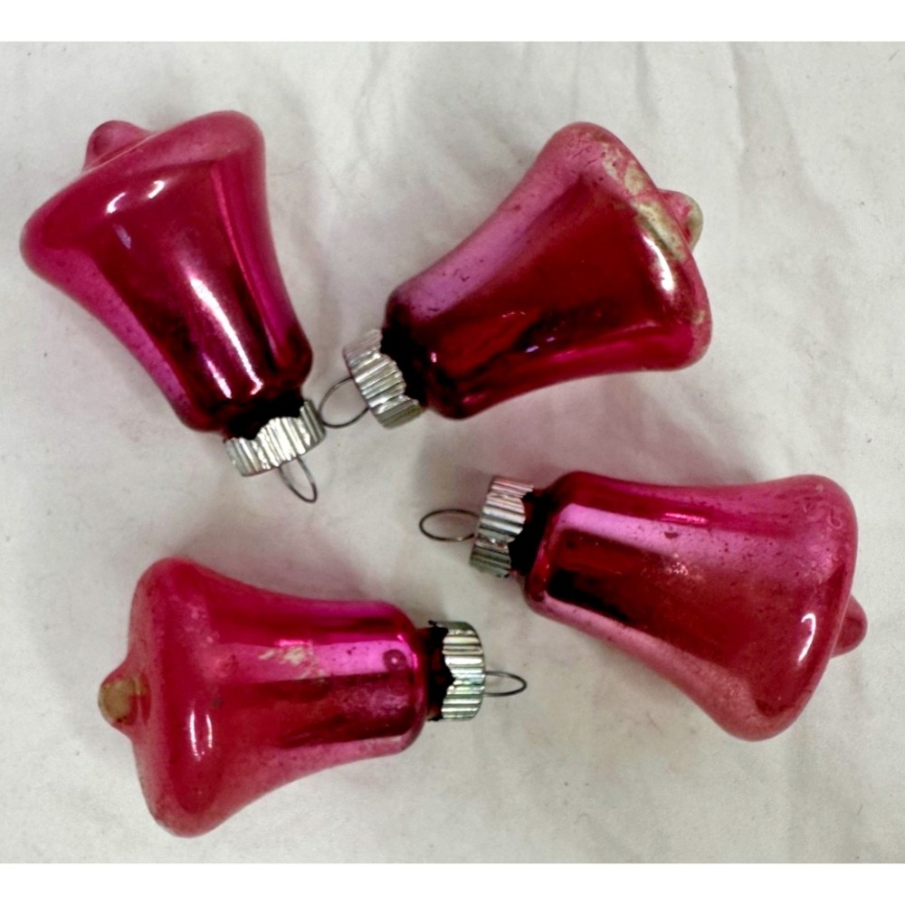 VTG Shiny Brite Glass Bell Christmas Ornaments Pink Set 4